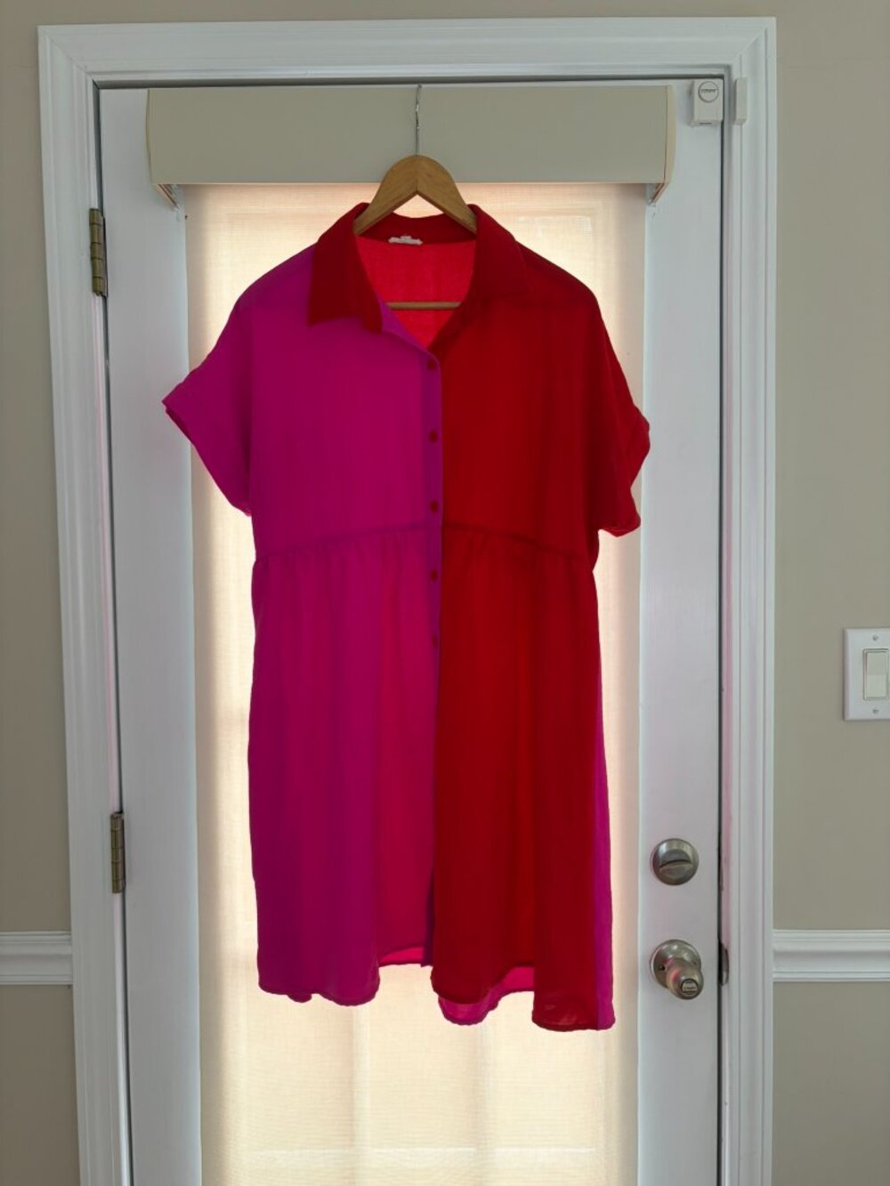 ColorBlock Button Front Babydoll Dress - Picture 2 of 4